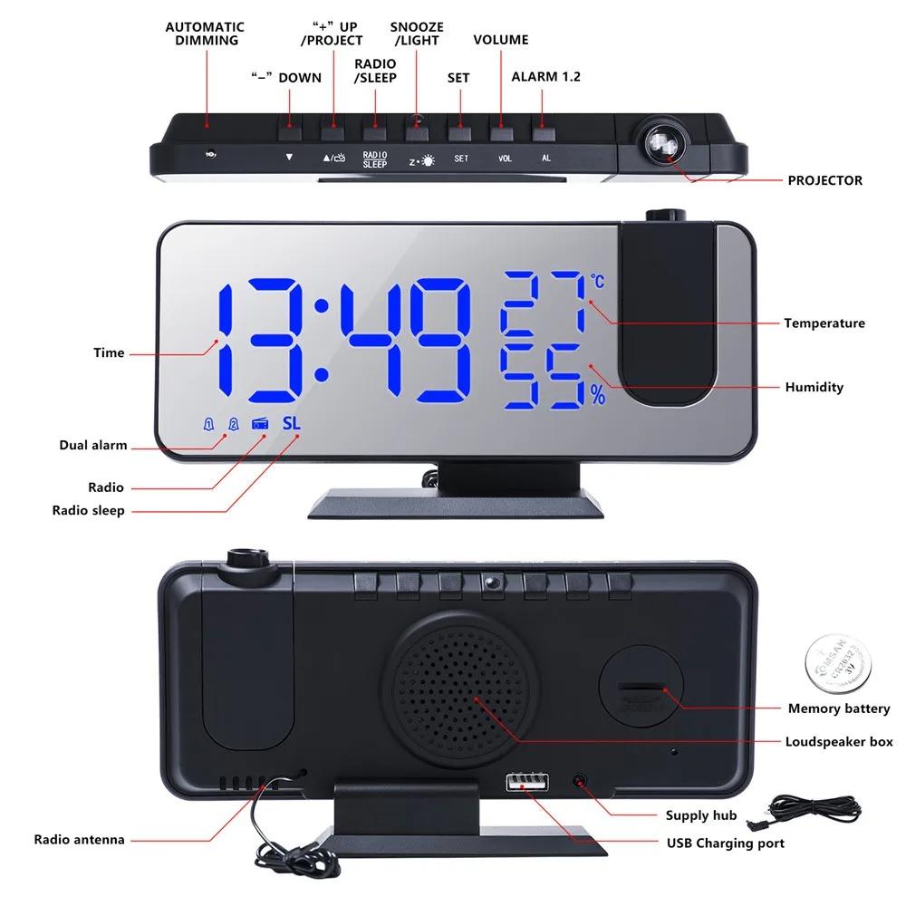 Digital Alarm Clock with 180°  Time Projector