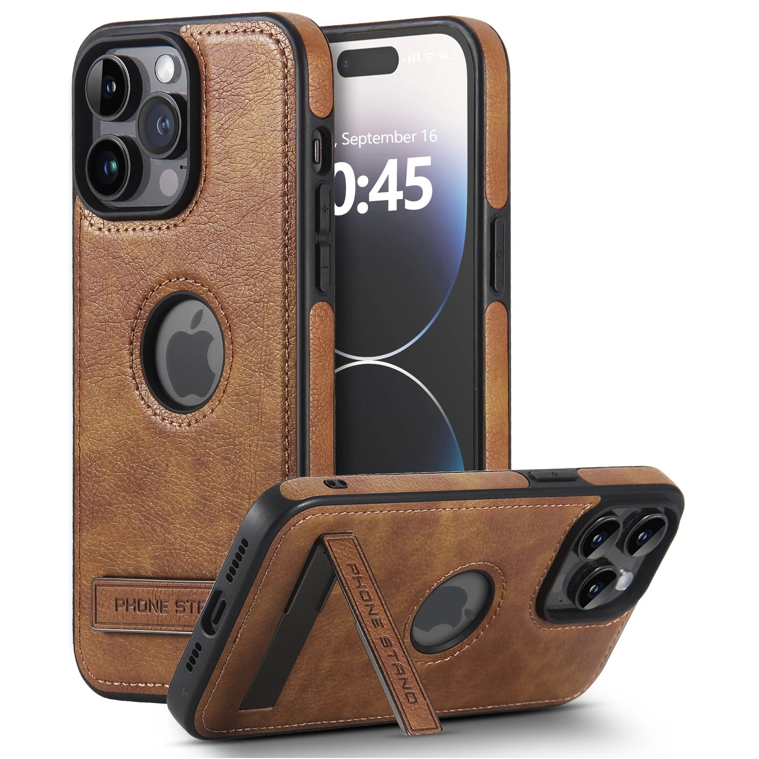 Leather Wallet Case for iPhone with folding bracket and shockproof back